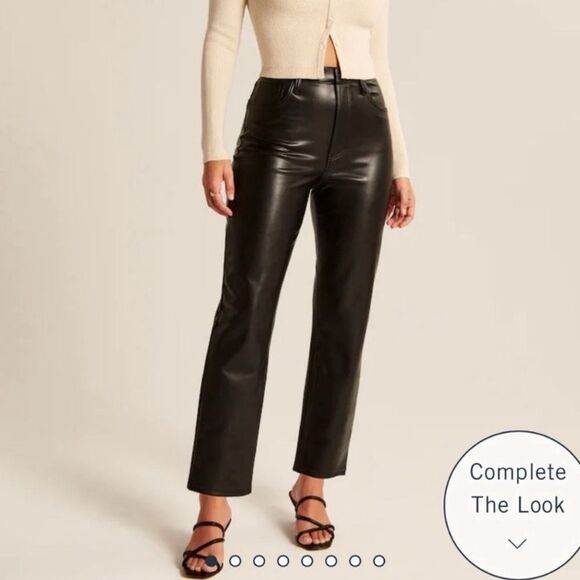 NWT Abercrombie & Fitch 90’s Straight Ultra High-Rise Vegan Leather Pants 29/8 L - Picture 2 of 10
